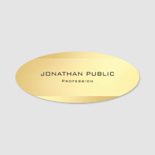 Modern Elegant Simple Template Glamour Gold Oval Name Tag