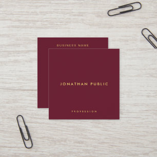 Modern Elegant Simple Template Gold Text Burgundy Square Business Card