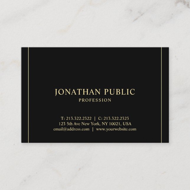 Modern Elegant Simple Template Gold Text Luxurious Business Card (Front)