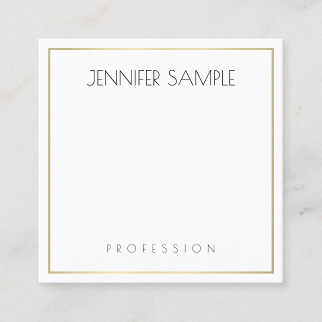 Modern Elegant Simple Template Gold White Square Business Card (Front)