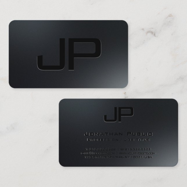 Modern Elegant Simple Template Monogram Black Business Card (Front/Back)