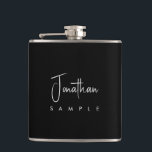 Modern Elegant Simple Template Script Name Best Hip Flask<br><div class="desc">Hand Script Name Elegant Modern Minimalist Simple Custom Template Barware & Bar Tools Monogram Name 6 oz. Black & White Vinyl Wrapped Flask.</div>