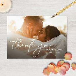 Modern Elegant Simple Two Photo Wedding Thank You Card
