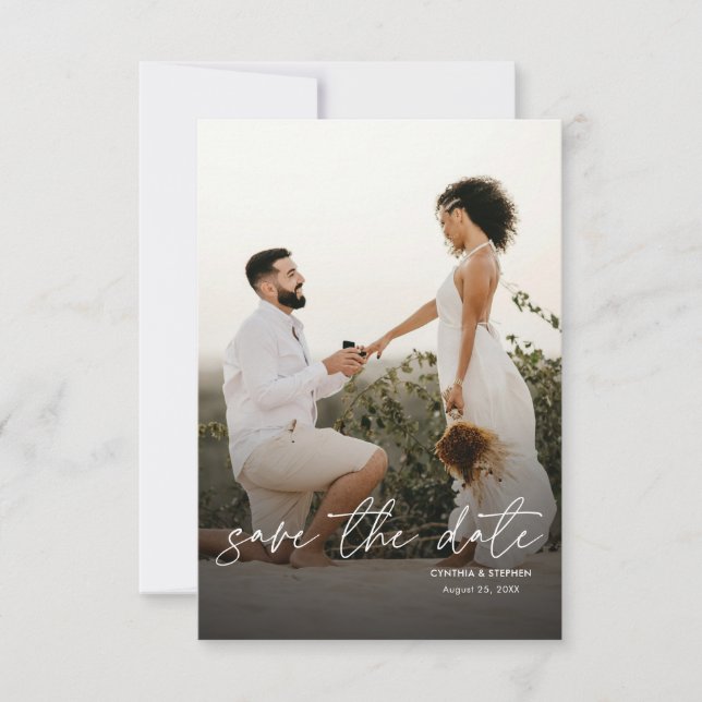Modern Elegant Simple Vertical Photo Wedding Save The Date (Front)