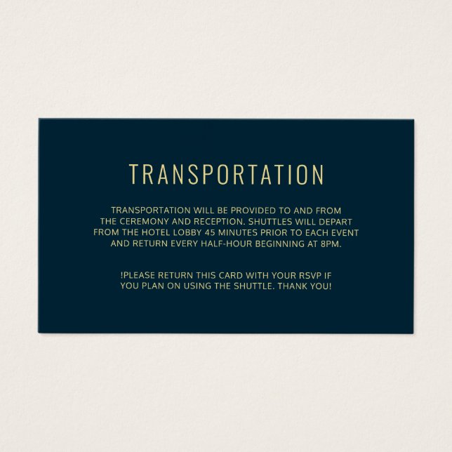 Modern Elegant Simple Wedding Transportation Card (Front)