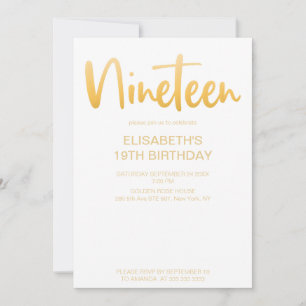 Modern Elegant Simple White 19 Birthday Party Invitation