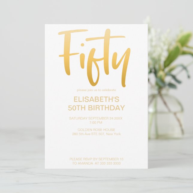 Modern Elegant Simple White 50th Birthday Party Invitation (Standing Front)