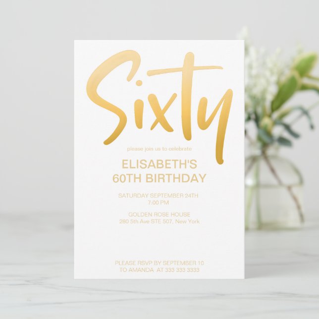 Modern Elegant Simple White 60th Birthday Party Invitation (Standing Front)