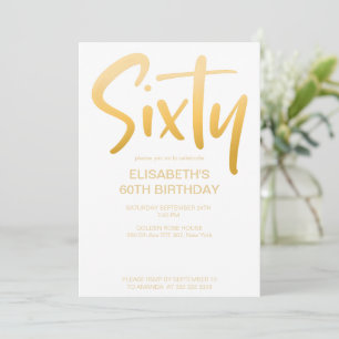 Modern Elegant Simple White 60th Birthday Party Invitation