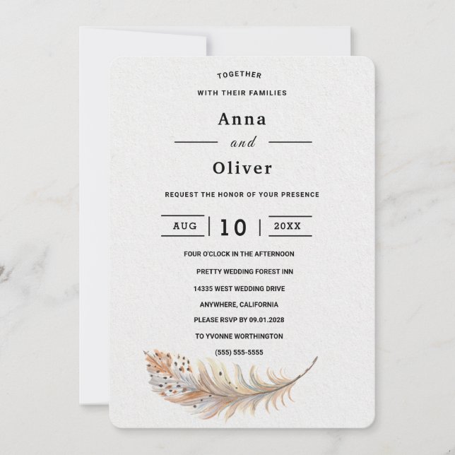Modern elegant simple white customisable wedding invitation (Front)