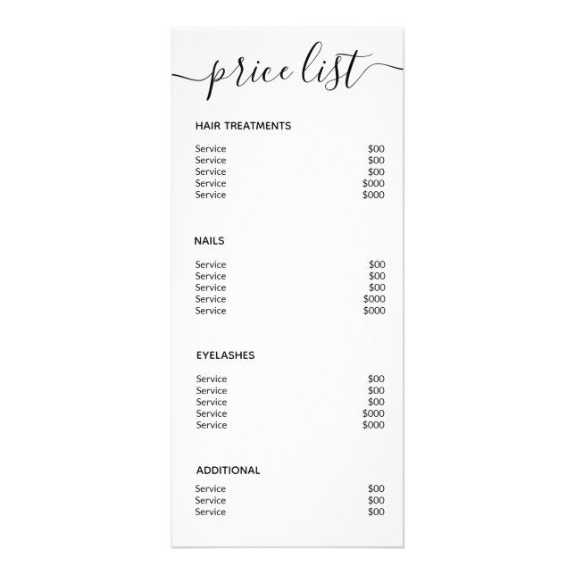 Modern Elegant Simple White Spa Salon Price List Rack Card (Back)