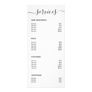 Modern Elegant Simple White Spa Salon Service Menu