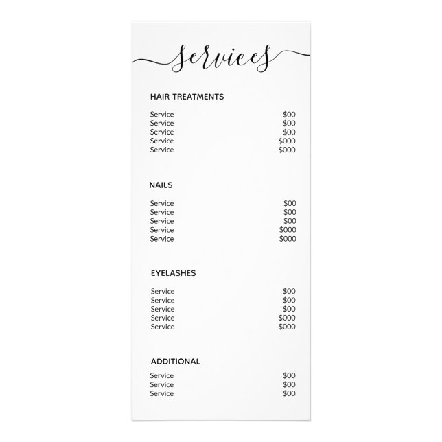 Modern Elegant Simple White Spa Salon Service Menu (Back)