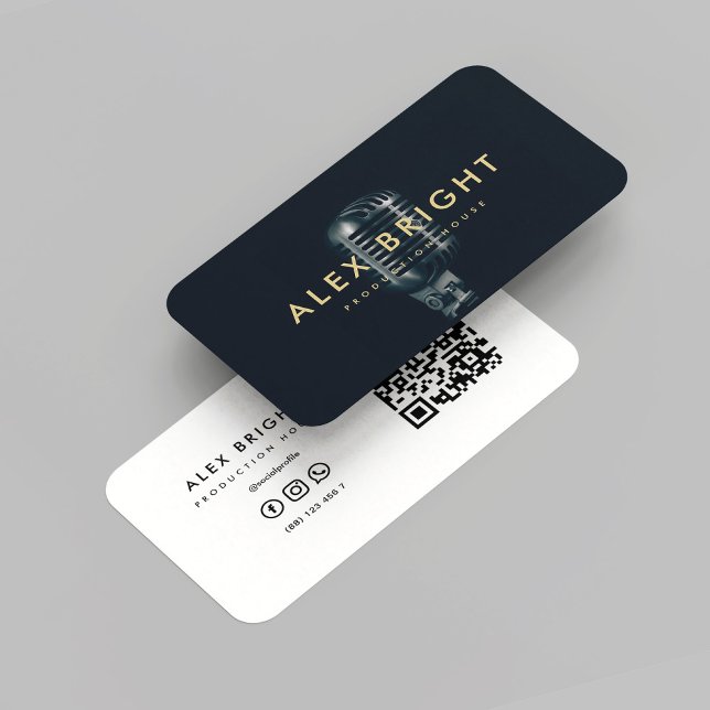 Modern Elegant Singer Production QR Code Business Card (Modern Elegant Singer Musician Recording Studio Production QR Code Professional Business Card
)
