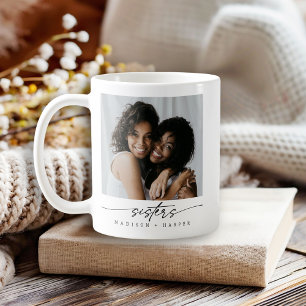 Modern Elegant Sisters Photo Script Typography Coffee Mug