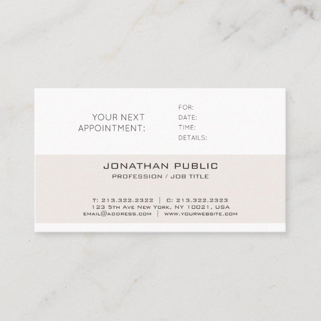 Modern Elegant Sleek Plain Appointment Reminder Card (Front)
