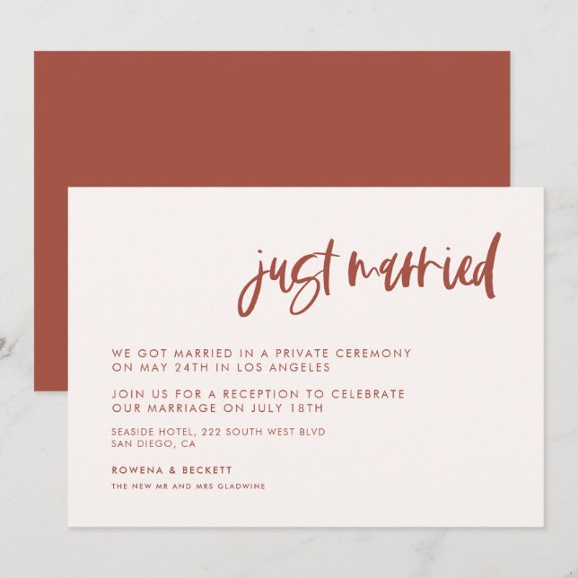 Modern elegant snow pink Just married Invitation (Front/Back)