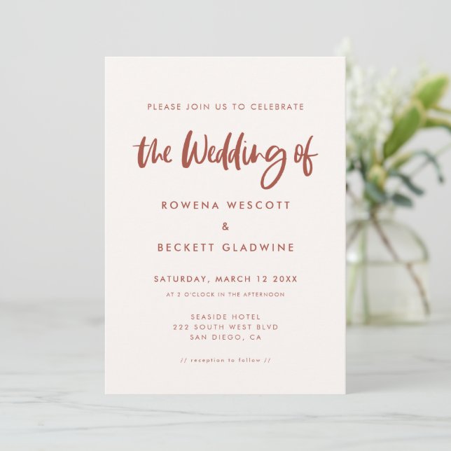Modern elegant snow pink wedding invitation (Standing Front)