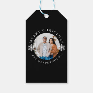 Modern Elegant Snowflakes Christmas Family 1 Photo Gift Tags