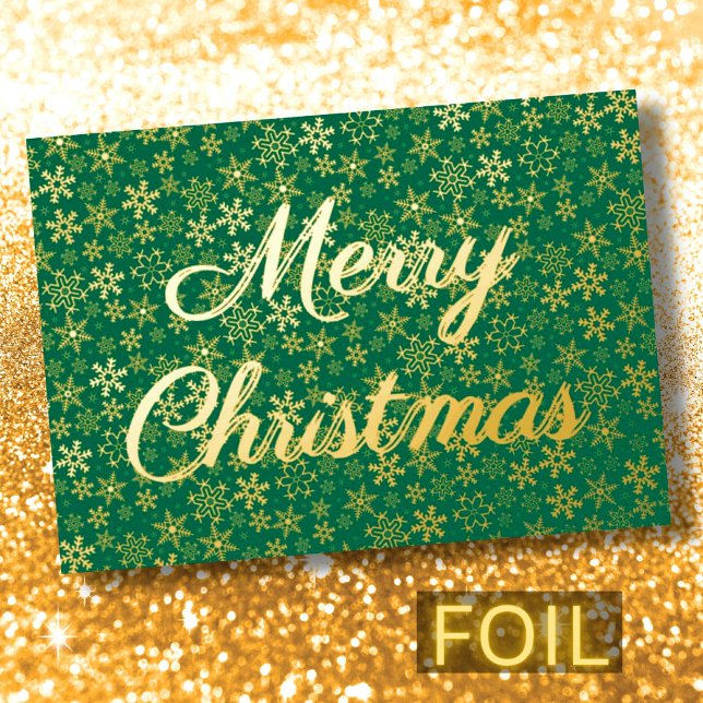 Modern elegant snowflakes Merry Christmas green Foil Holiday Card (Creator Uploaded)