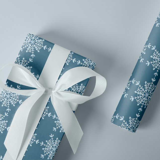 Modern elegant snowflakes pattern blue Christmas Wrapping Paper (Creator Uploaded)
