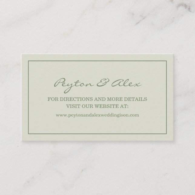 Modern Elegant Soft Sage Green Wedding Website Business Card (Front)