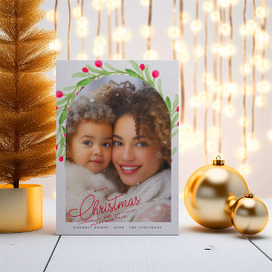 Modern Elegant Soft Watercolor Berry Arch Photo Card