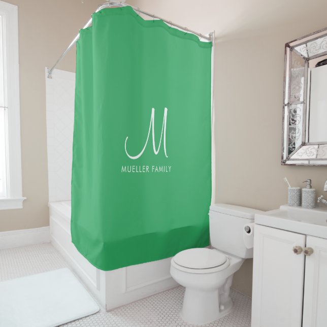 Modern Elegant Solid Colour Sea Green Template Nam Shower Curtain (In Situ)