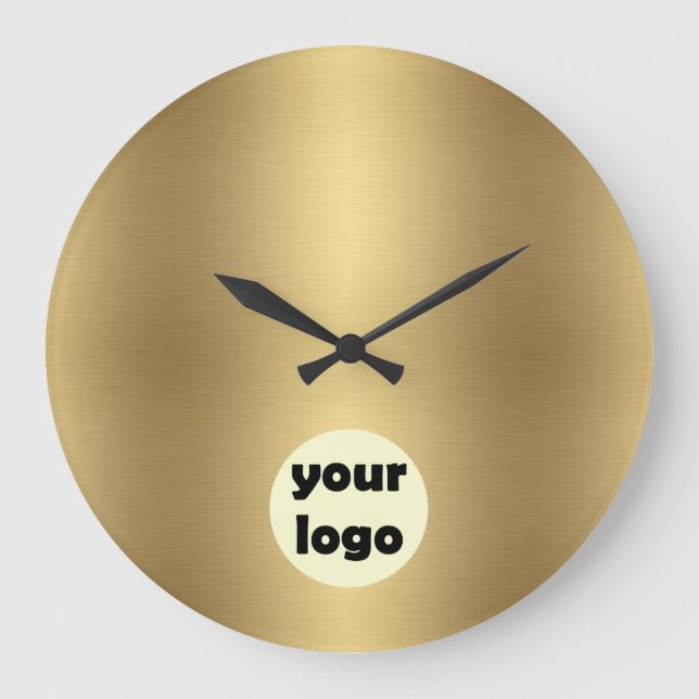 Modern Elegant Solid Metallic Gold Company Logo Large Clock (Front)