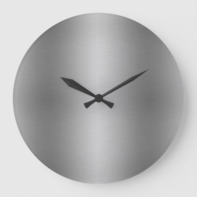 Modern Elegant Solid Metallic Silver Grey Large Clock (Front)