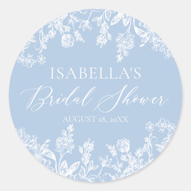 Modern Elegant Something Blue Bridal Shower  Classic Round Sticker (Front)