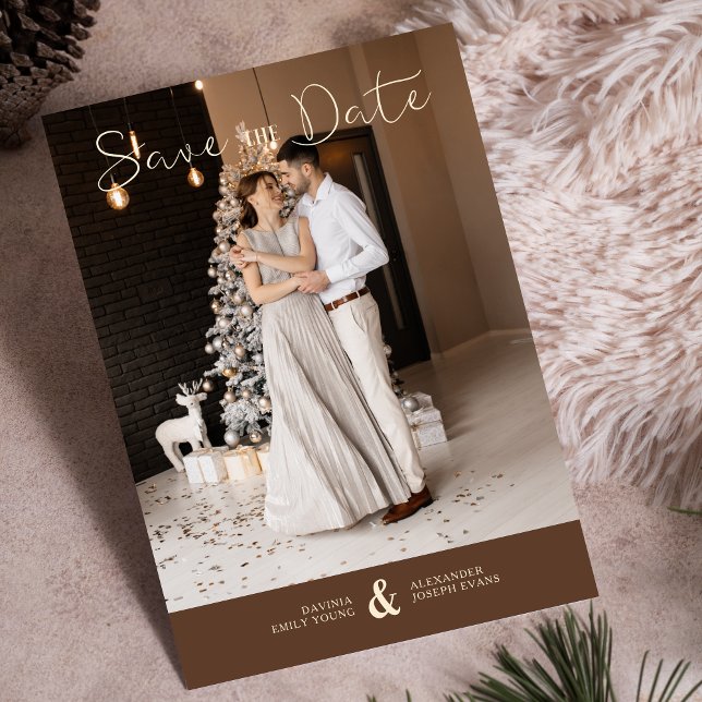 Modern Elegant Sophisticated Photo Couple Wedding (Modern Elegant Sophisticated Photo Couple Wedding Save the Date as a Holiday Card.)