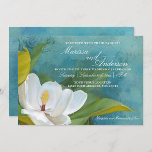 Modern Elegant Southern Magnolia Floral Typography Invitation