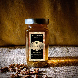 Modern elegant sparkle gold bee  script honey  