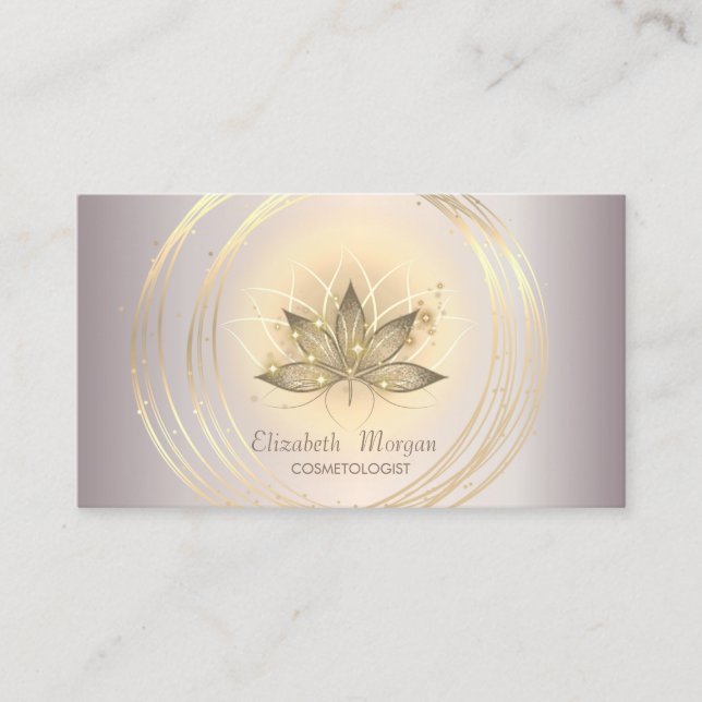 Modern Elegant Sparkle Gold Circles Lotus  Business Card (Front)