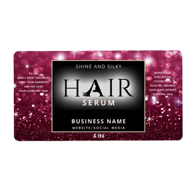 Modern elegant  sparkle  HAIR serum label (Front)