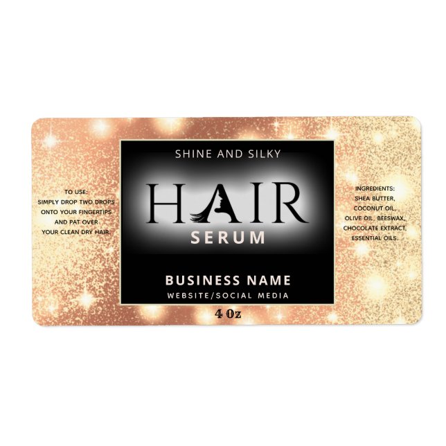 Modern elegant  sparkle  HAIR serum label (Front)