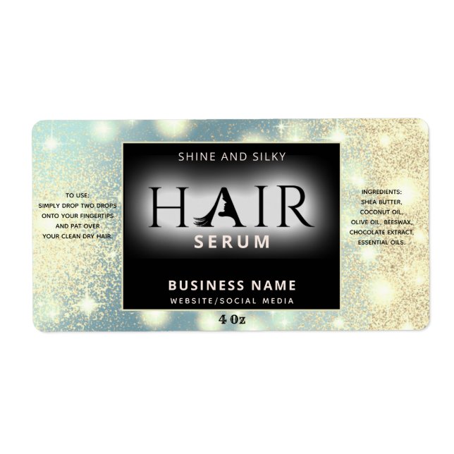 Modern elegant  sparkle  HAIR serum label (Front)
