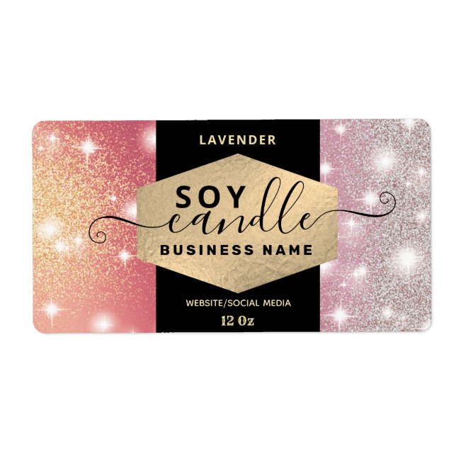 Modern elegant sparkle script candle label (Front)
