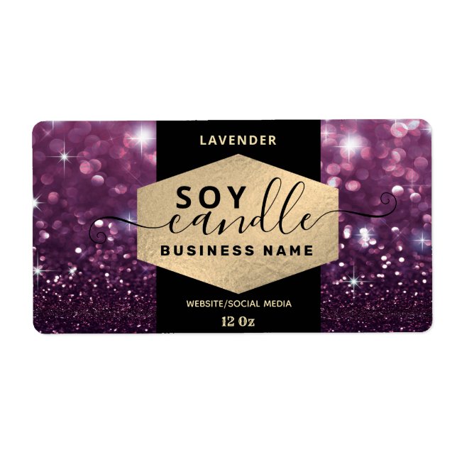 Modern elegant sparkle script candle label (Front)