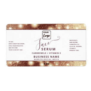 Modern elegant  sparkle script face serum label