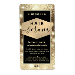Modern elegant sparkle script hair serum label