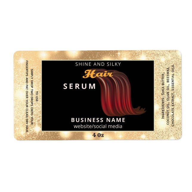 Modern elegant  sparkle script hair serum label (Front)