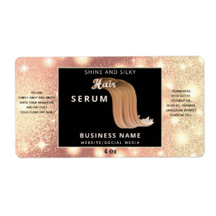 Modern elegant sparkle script hair serum label