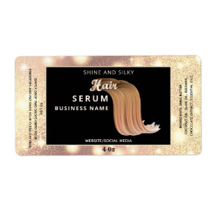 Modern elegant sparkle script hair serum label