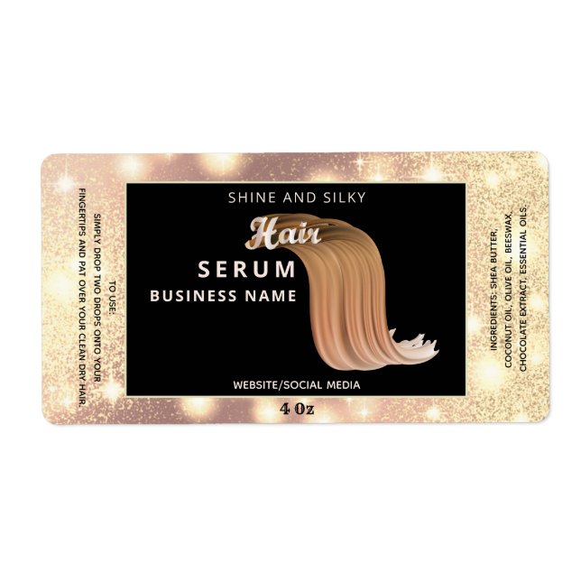 Modern elegant  sparkle script hair serum label (Front)