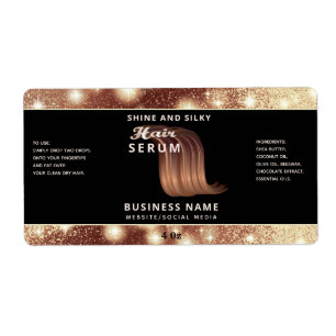 Modern elegant sparkle script hair serum label