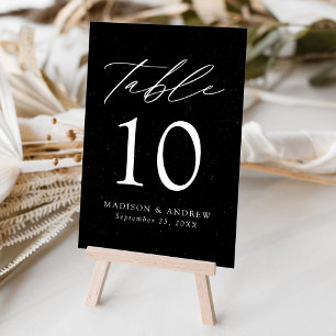 Modern Elegant Speckled Black and White Wedding Table Number