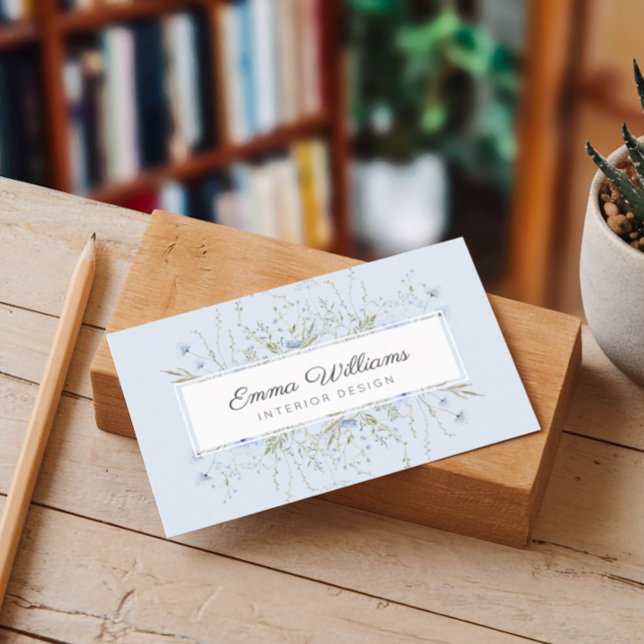 Modern Elegant Spring Blue Wildflowers Floral  Business Card (Creator Uploaded)