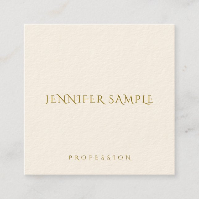 Modern Elegant Square Simple Template Gold Text Business Card (Front)